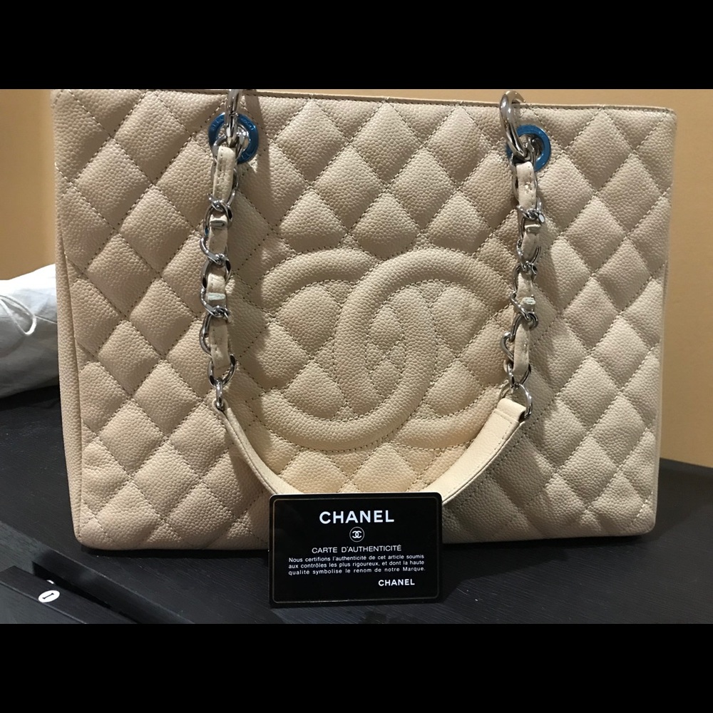Chanel beige caviar shopping tote